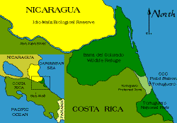 Map of area showing Tortuguero - Costa Rica